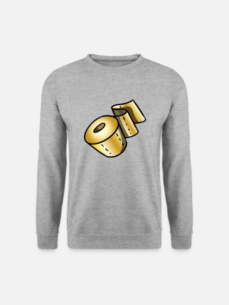 Goldene Klopapierrolle Glücksbringer Corona Scherz - Unisex Pullover - Weißgrau meliert