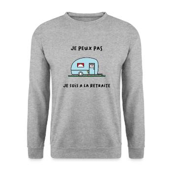 JE PEUX PAS. RETRAITE. BONNE RETRAITE - Sweat-shirt Unisexe - gris chiné - Devant - Alina (178cm) & Michal (187cm)