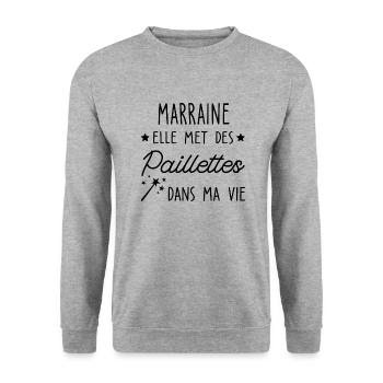 Marraine elle met des paillettes dans ma vie - Sweat-shirt Unisexe - gris chiné - Devant - Alina (178cm) & Michal (187cm)