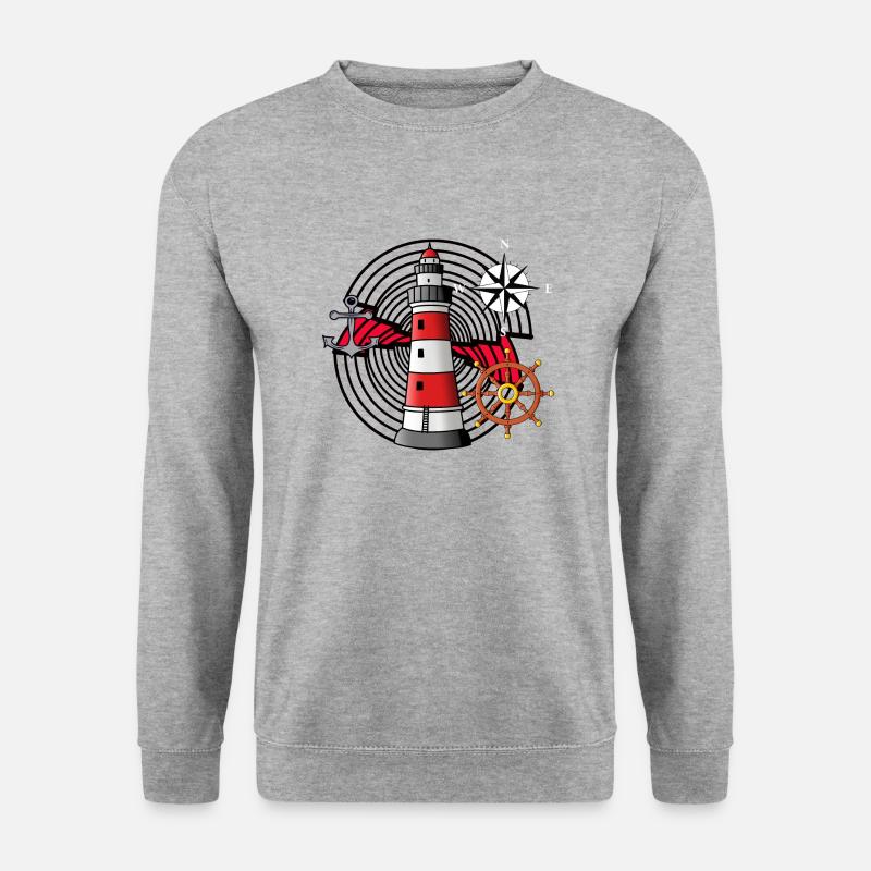 Anker Steuerrad Leuchtturm Windrose Kompass Nautik - Unisex Pullover - Weißgrau meliert