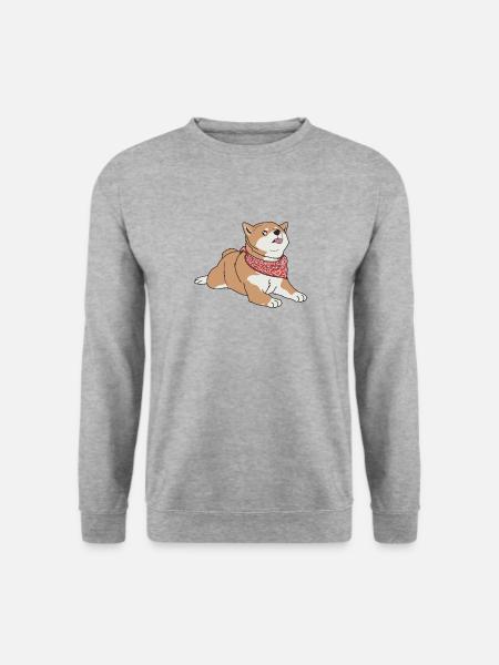 Kawaii Shiba mit rotem Halstuch - Unisex Pullover - Weißgrau meliert