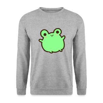 kawaii & cheerful green frog frog sitting - Unisex Sweatshirt - salt & pepper - Front - Alina (178cm) & Michal (187cm)