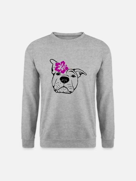 Staffordshire mit Hibiskus - Unisex Pullover - Weißgrau meliert