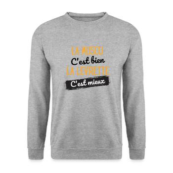 La muscu c'est bien la levrette c'est mieux - Sweat-shirt Unisexe - gris chiné - Devant - Alina (178cm) & Michal (187cm)