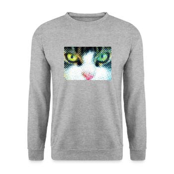 Katzenaugen im Pop-Art Stil - Unisex Pullover - Weißgrau meliert - Vorne - Alina (178cm) & Michal (187cm)