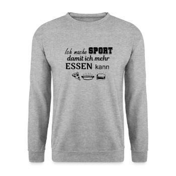 Mehr Sport, mehr Essen - Unisex Pullover - Weißgrau meliert - Vorne - Alina (178cm) & Michal (187cm)
