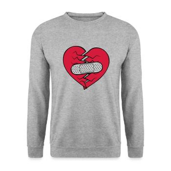 Pflaster Herz gebrochen - Unisex Pullover - Weißgrau meliert - Vorne - Alina (178cm) & Michal (187cm)