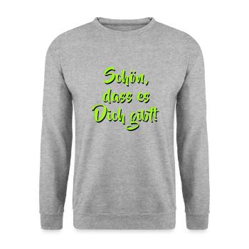 Spruch - Schön das es Dich gibt - Unisex Pullover - Weißgrau meliert - Vorne - Alina (178cm) & Michal (187cm)