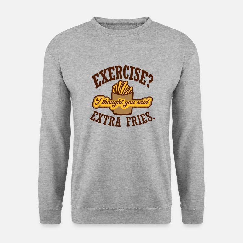 Exercise Extra Fries Zitat - Unisex Pullover - Weißgrau meliert