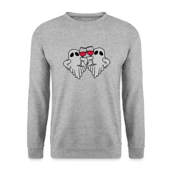2 Wein trinkende Geister - Unisex Pullover - Weißgrau meliert - Vorne - Alina (178cm) & Michal (187cm)