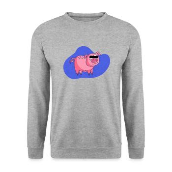 Cartoon Schwein - Unisex Pullover - Weißgrau meliert - Vorne - Alina (178cm) & Michal (187cm)