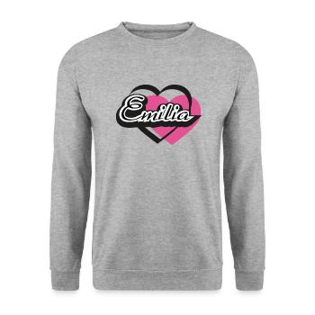 Name Emilia Herz - Unisex Pullover - Weißgrau meliert - Vorne - Alina (178cm) & Michal (187cm)