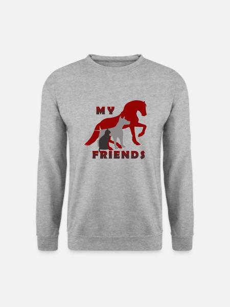 Pferd, Hund und Katze, ich liebe Tiere - Unisex Pullover - Weißgrau meliert