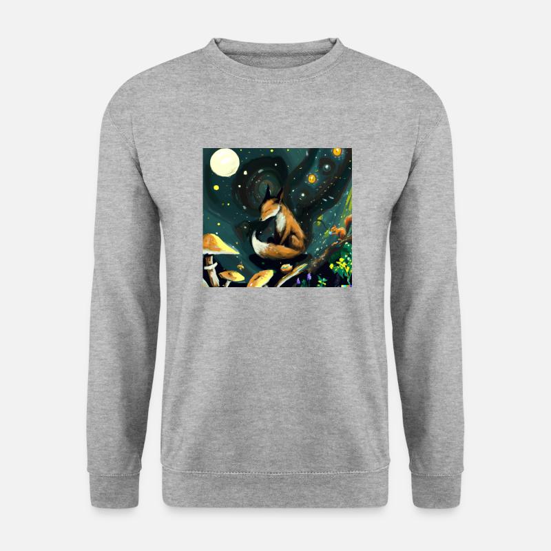 Fuchs in Sternennacht - Unisex Pullover - Weißgrau meliert