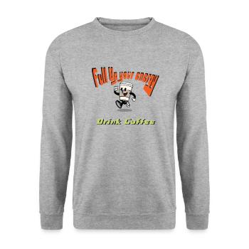''Full up your Energy, drink coffee'' By Bousso - Unisex Pullover - Weißgrau meliert - Vorne - Alina (178cm) & Michal (187cm)
