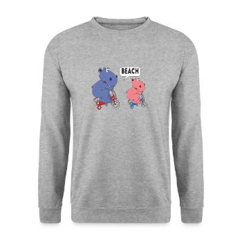 Lalli and Loops ride bike to the beach together - Unisex Sweatshirt - salt & pepper - Front - Alina (178cm) & Michal (187cm)