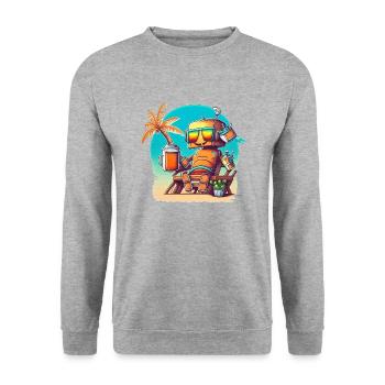 Glücklicher Roboter im Urlaub - Unisex Pullover - Weißgrau meliert - Vorne - Alina (178cm) & Michal (187cm)