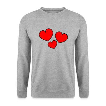 HERZ. HERZ. HEILIGER VALENTIN. LIEBE. LIEBE. WEIHNACHTEN - Unisex Pullover - Weißgrau meliert - Vorne - Alina (178cm) & Michal (187cm)