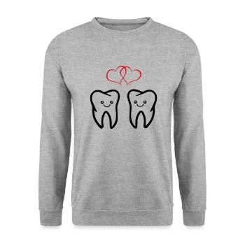zähne verliebt - Unisex Pullover - Weißgrau meliert - Vorne - Alina (178cm) & Michal (187cm)