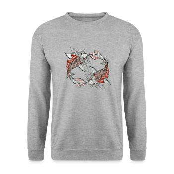 Japanischer Koi-Karpfenfisch Zeichnung 14035 A - Unisex Pullover - Weißgrau meliert - Vorne - Alina (178cm) & Michal (187cm)