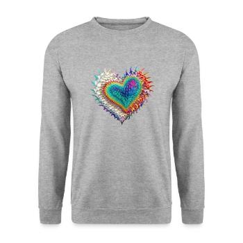 FOX0610 Herz3 - Unisex Pullover - Weißgrau meliert - Vorne - Alina (178cm) & Michal (187cm)