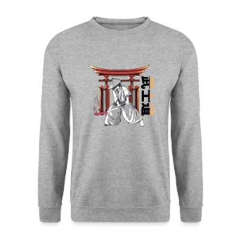 JAPANISCHER SAMURAI I KRIEGER - Unisex Pullover - Weißgrau meliert - Vorne - Alina (178cm) & Michal (187cm)