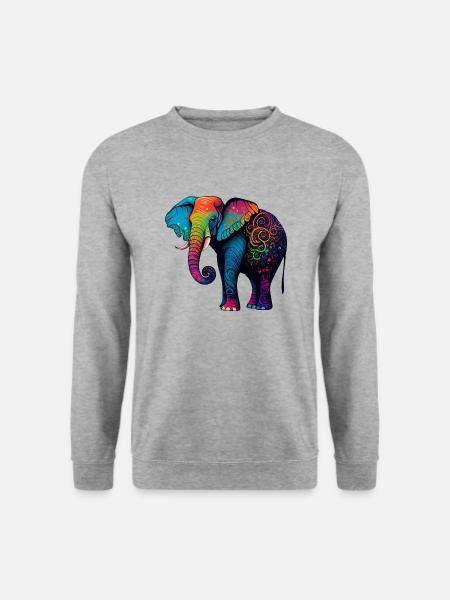 Bunter Elefant - Unisex Pullover - Weißgrau meliert