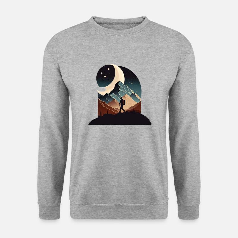 Bergsteiger bei Nacht - Unisex Pullover - Weißgrau meliert