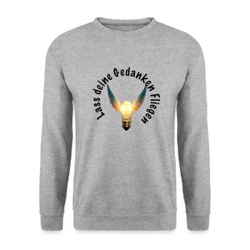 Lass deine Gedanken fliegen - Unisex Pullover - Weißgrau meliert - Vorne - Alina (178cm) & Michal (187cm)