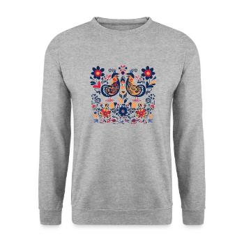 Vintage-Vögel - Unisex Pullover - Weißgrau meliert - Vorne - Alina (178cm) & Michal (187cm)
