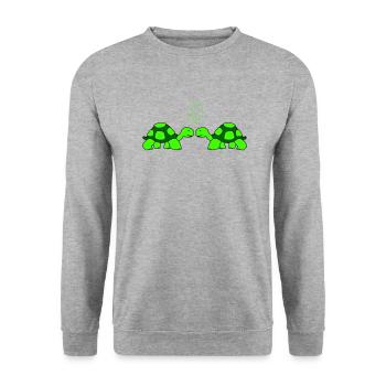 turtle love - Unisex Pullover - Weißgrau meliert - Vorne - Alina (178cm) & Michal (187cm)