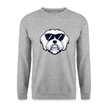 Malteser Hund Der Entdecker - Unisex Pullover - Weißgrau meliert - Vorne - Alina (178cm) & Michal (187cm)