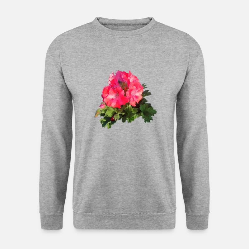 Rosa rote GERANIE - Unisex Pullover - Weißgrau meliert