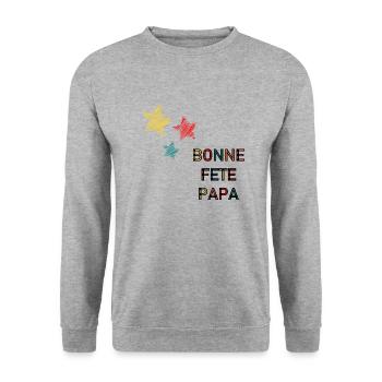 FÊTE DES PÈRES. BONNE FÊTE PAPA. PAPA. BONNE FÊTE - Sweat-shirt Unisexe - gris chiné - Devant - Alina (178cm) & Michal (187cm)