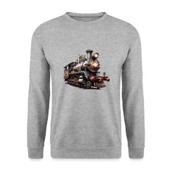 Das Bild einer alten Dampflok - Unisex Pullover - Weißgrau meliert - Vorne - Alina (178cm) & Michal (187cm)