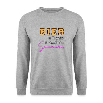 Bier im Trichter - Unisex Pullover - Weißgrau meliert - Vorne - Alina (178cm) & Michal (187cm)