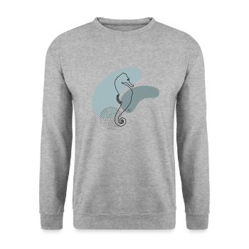 "Seahorse", Boho Line Art Design, Ocean Series - Unisex Sweatshirt - salt & pepper - Front - Alina (178cm) & Michal (187cm)
