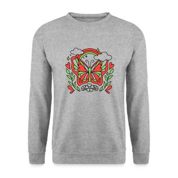 Retro Schmetterling - Unisex Pullover - Weißgrau meliert - Vorne - Alina (178cm) & Michal (187cm)