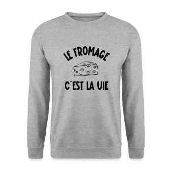 le fromage c'est la vie - Sweat-shirt Unisexe - gris chiné - Devant - Alina (178cm) & Michal (187cm)