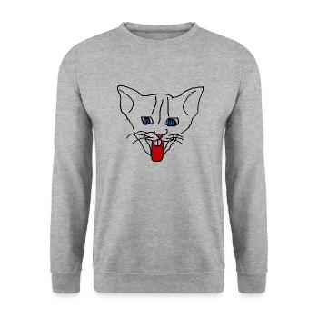 Katze - Unisex Pullover - Weißgrau meliert - Vorne - Alina (178cm) & Michal (187cm)