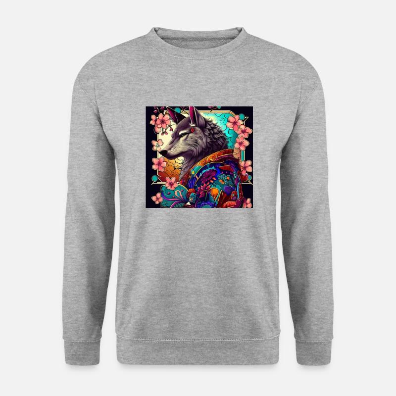 Wolf Japanisch - Unisex Pullover - Weißgrau meliert