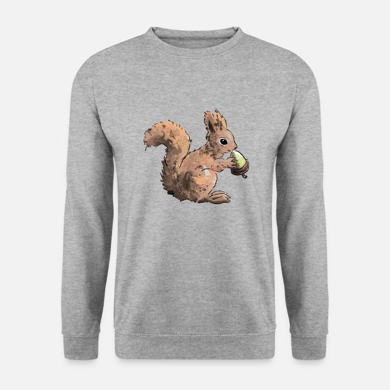 Buntes Eichhörnchen mit einer Nuss - Unisex Pullover - Weißgrau meliert