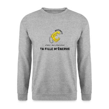 allo papy viens me chercher ta fille m’énerve - Sweat-shirt Unisexe - gris chiné - Devant - Alina (178cm) & Michal (187cm)