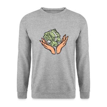 Big money flying to you for wealth and prosperity. - Unisex Sweatshirt - salt & pepper - Front - Alina (178cm) & Michal (187cm)