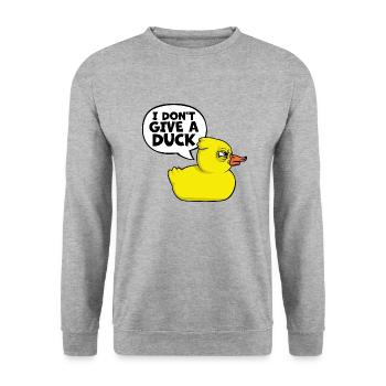 Lustig Ich gebe keine Ente Gummienten Sarkasmus - Unisex Pullover - Weißgrau meliert - Vorne - Alina (178cm) & Michal (187cm)
