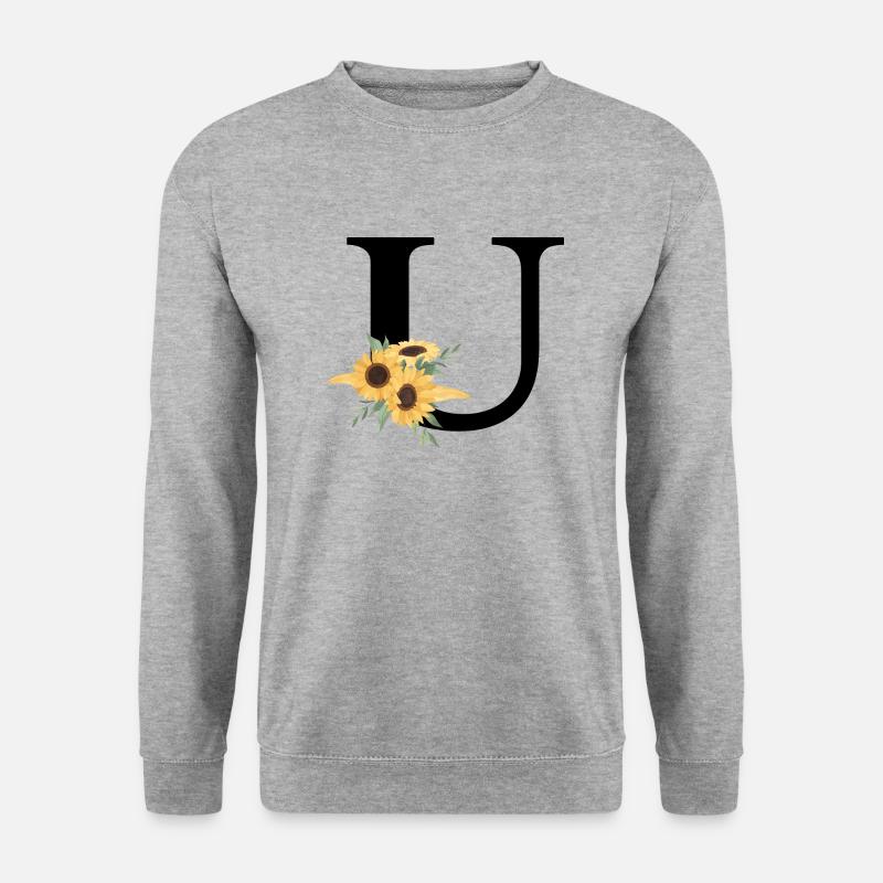 Buchstabe u blumige Sonnenblume - Unisex Pullover - Weißgrau meliert