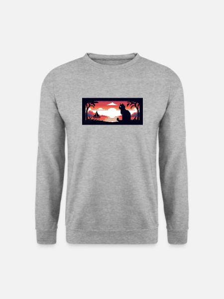 Katze am See - Unisex Pullover - Weißgrau meliert