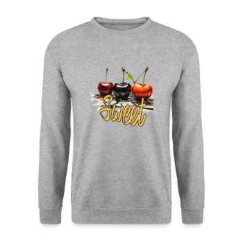 kirsche, Süßkirschen, sweet cherry - Unisex Pullover - Weißgrau meliert - Vorne - Alina (178cm) & Michal (187cm)
