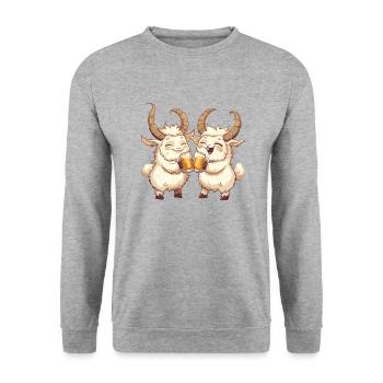 Bergziege Comic Bier Lustig Saufen - Unisex Pullover - Weißgrau meliert - Vorne - Alina (178cm) & Michal (187cm)