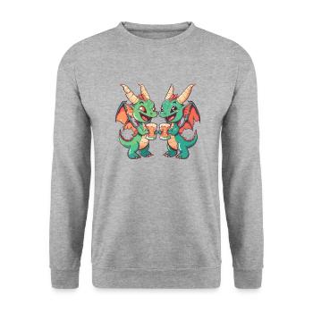 Fête drôle de bière de dragon - Sweat-shirt Unisexe - gris chiné - Devant - Alina (178cm) & Michal (187cm)